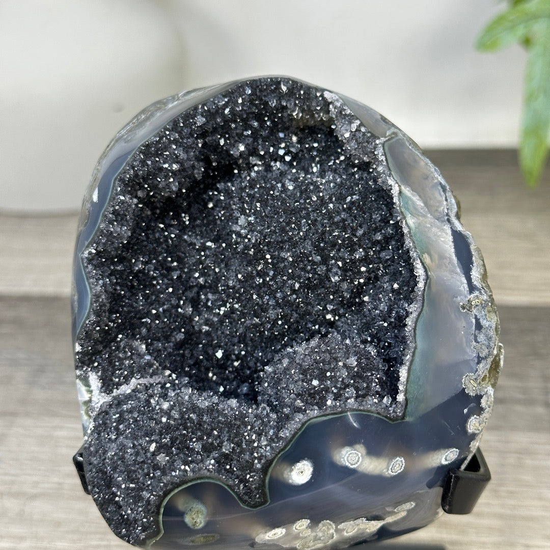 Black Amethyst &amp; Agate Geode on Stand - MWS3284