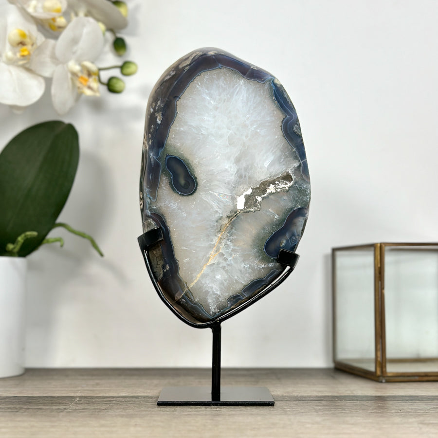 Agate &amp; Quartz Geode Slice Portal with Sugar Druzy Center - MWS2911