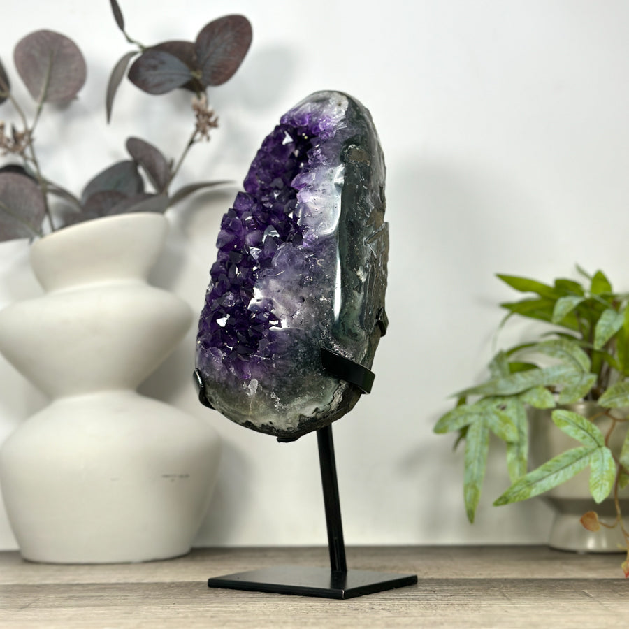 Deep Purple Natural Amethyst Geode with Jasper Shell - MWS3219