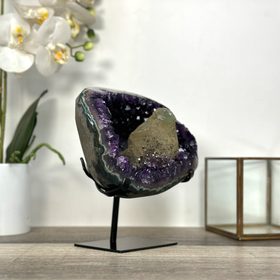 Amethyst Geode with Calcite Centerpiece on Stand for Collector Display - MWS2612