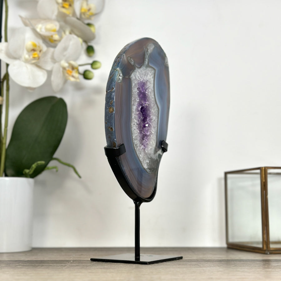 Agate Geode Slice with Amethyst Center - MWS2917