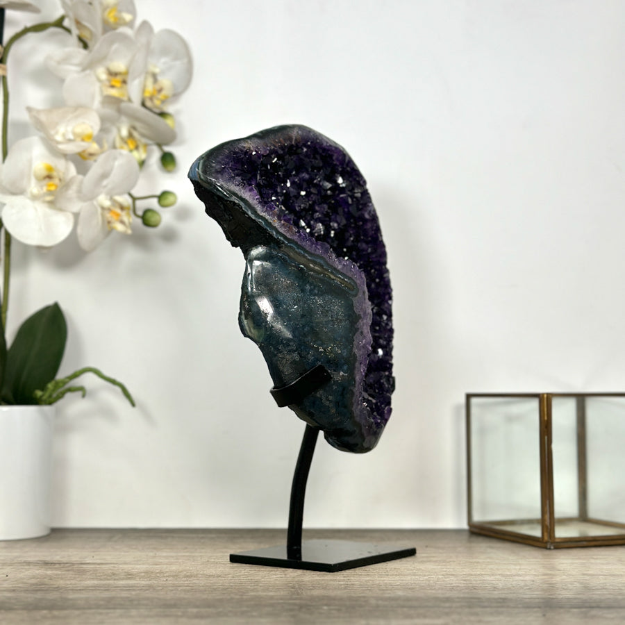 Deep Purple Amethyst Stone Geode Statement Piece on Stand - MWS3032