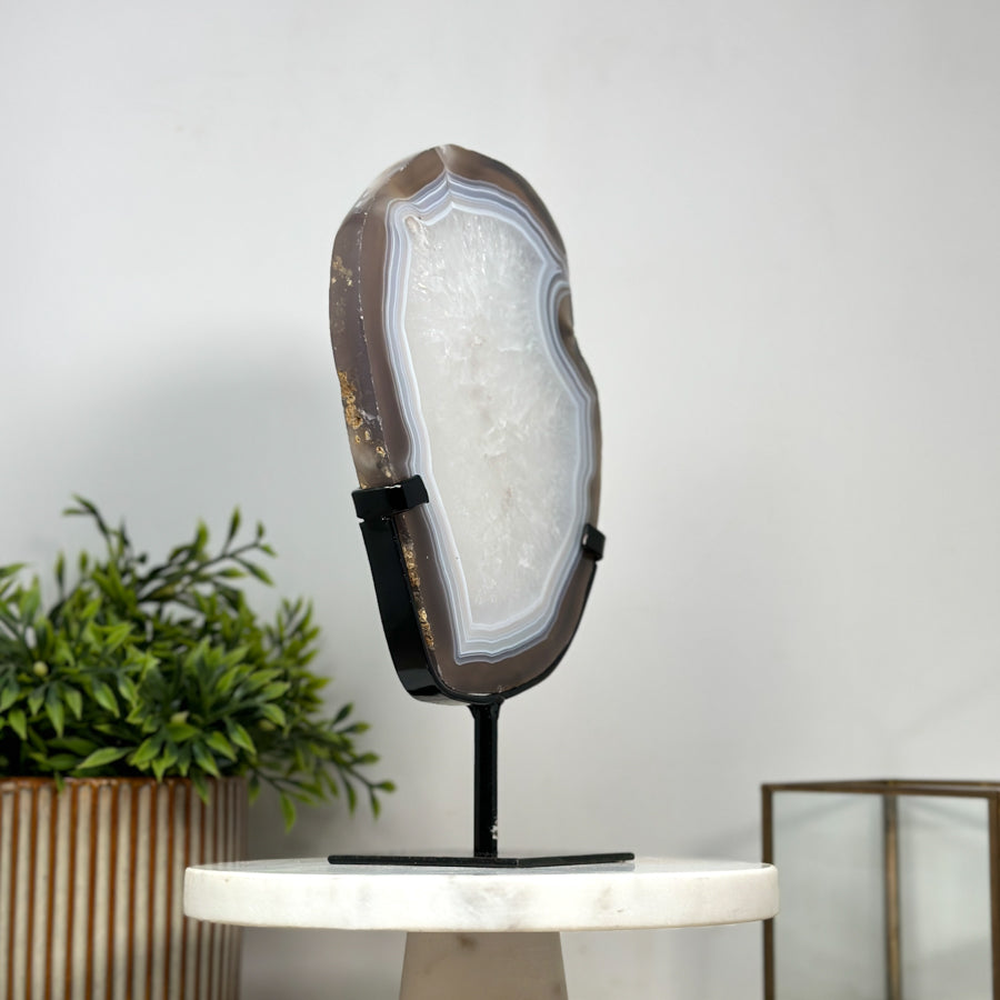 Beautiful Blue Banded Agate Slice with Metallic Stand - MWS2140