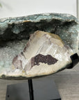 Green Quartz Geode with Calcite Crystal on Metal Stand - MWS2722