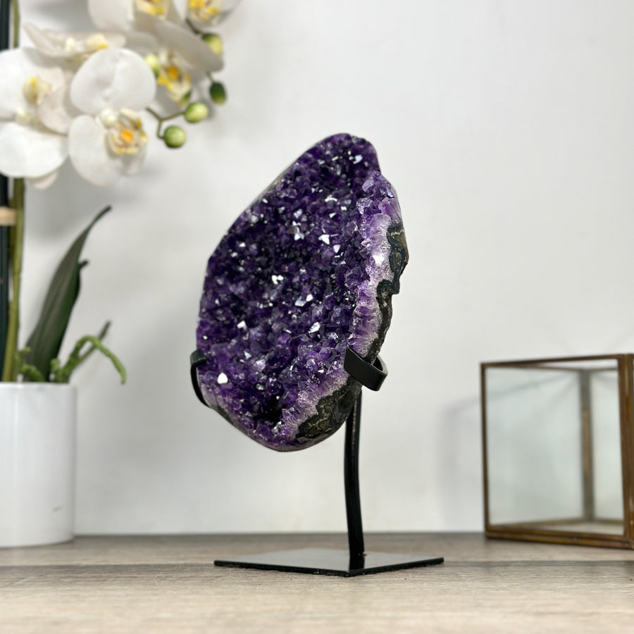 Natural Uruguayan Amethyst Statement Piece on Metal Stand - MWS2844