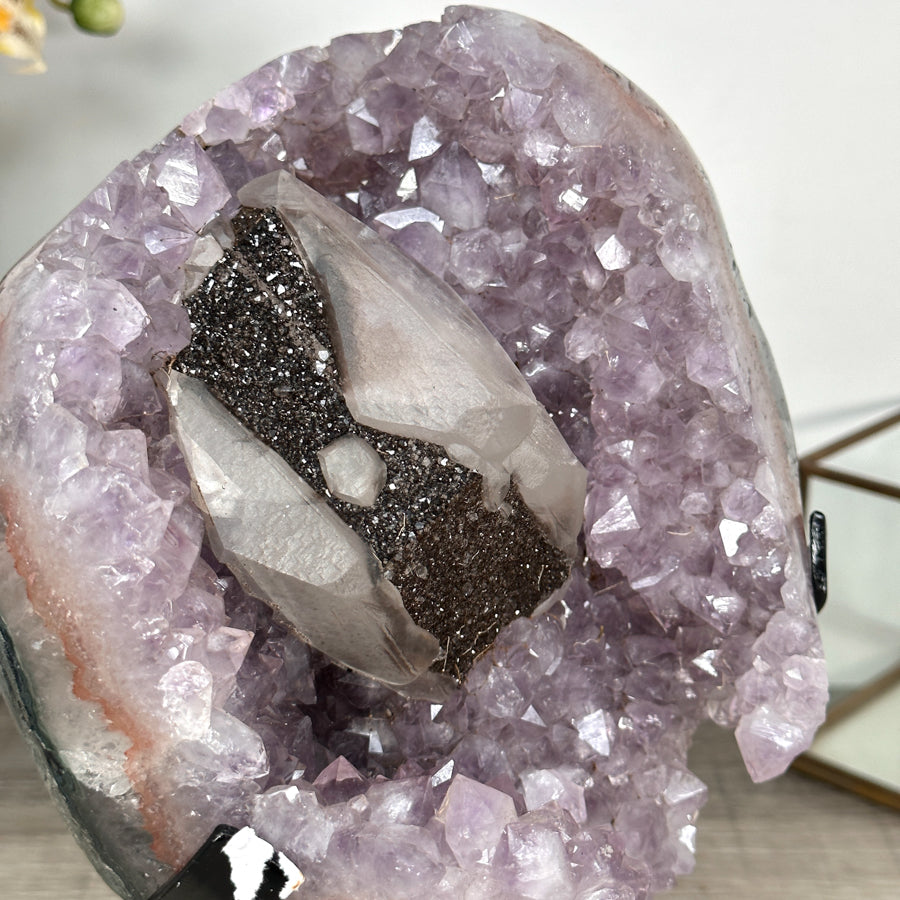 Amethyst Cluster with Unique Calcite &amp; Black Hematite Specimen - MWS2832