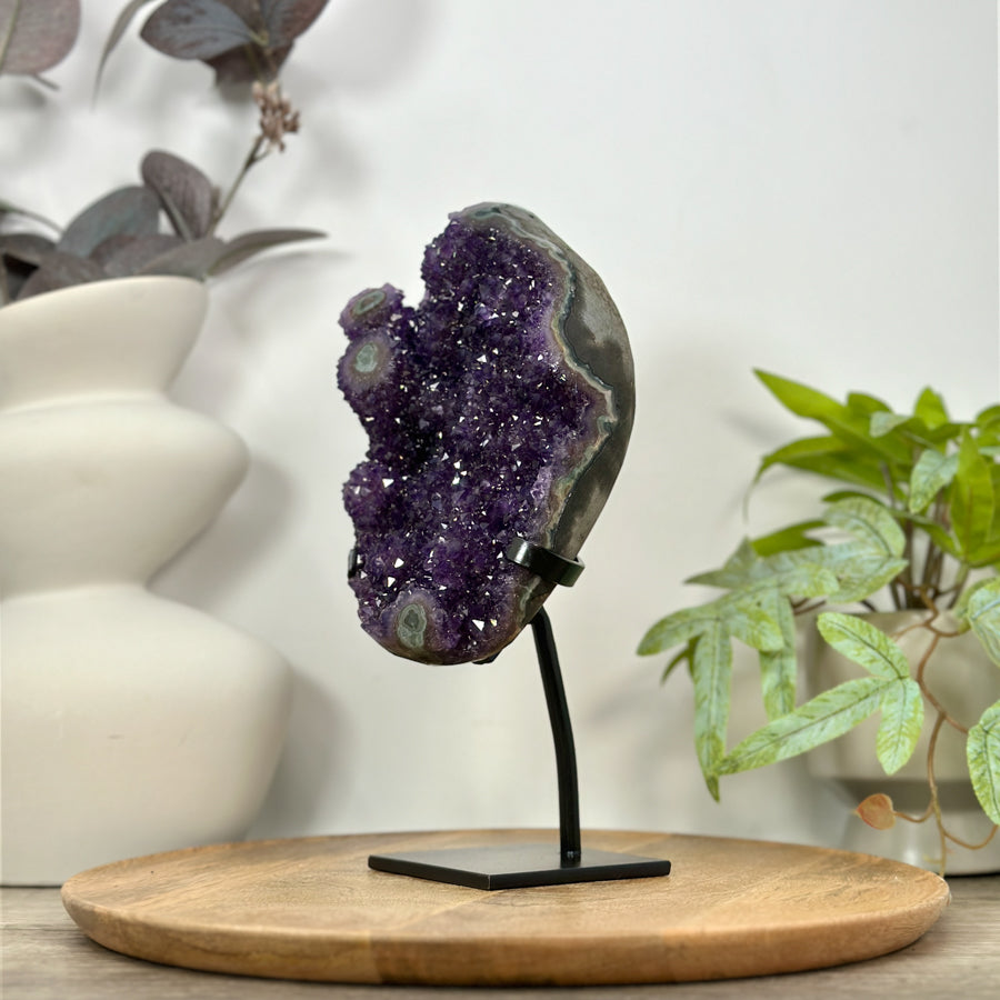 Natural Deep Purple Amethyst Cluster on Metal Stand - MWS3104