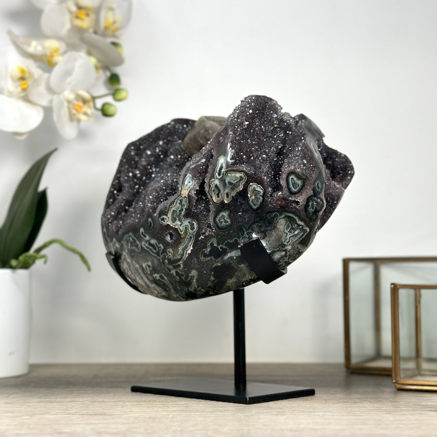 Natural Green Jasper &amp; Quartz Druzy Specimen with Beautiful Calcite Formation - MWS2311