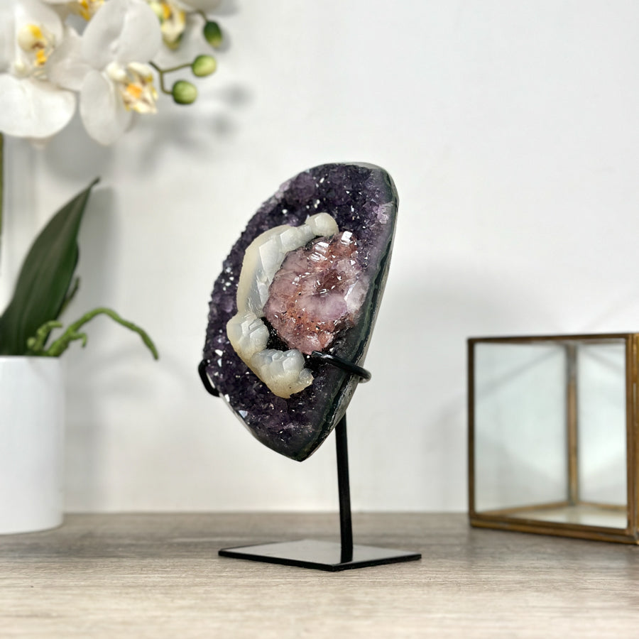 Natural Amethyst Crystal Cluster with Unique Calcite Formation - MWS2506