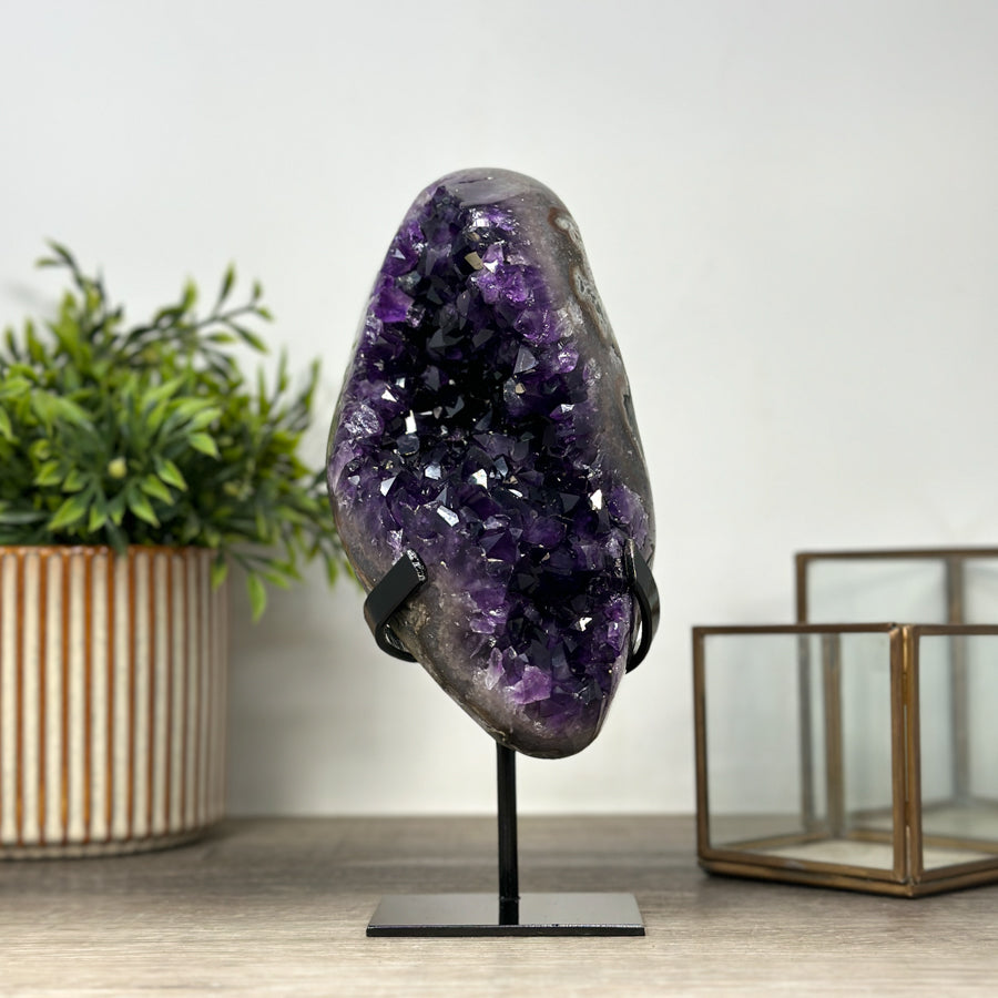 Natural Amethyst Crystal Geode, Metallic Stand Included - MWS2157