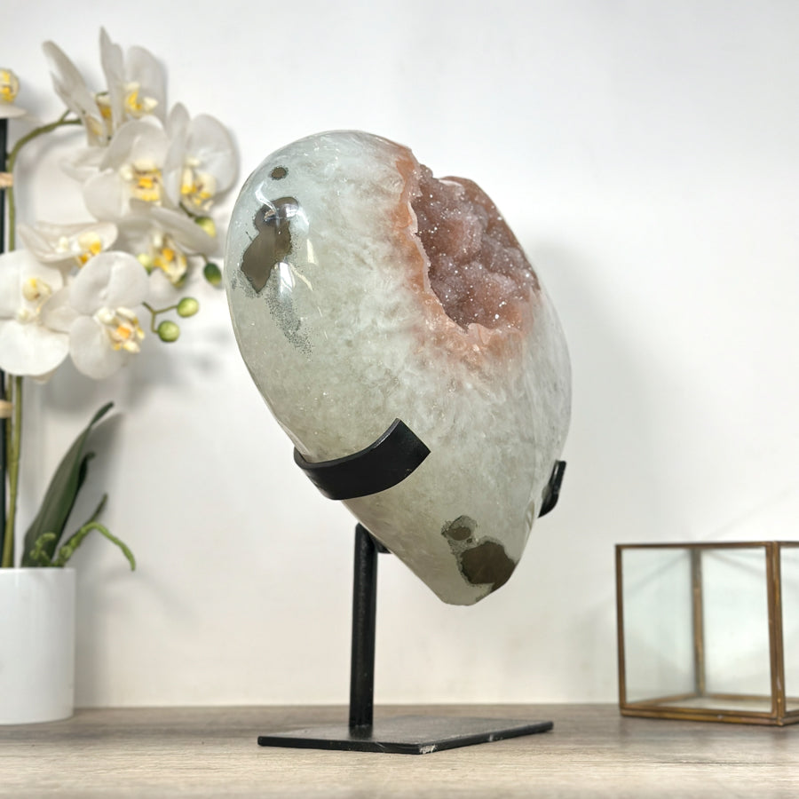 Huge Natural Quartz Druzy Stone Heart Carving - HST0322