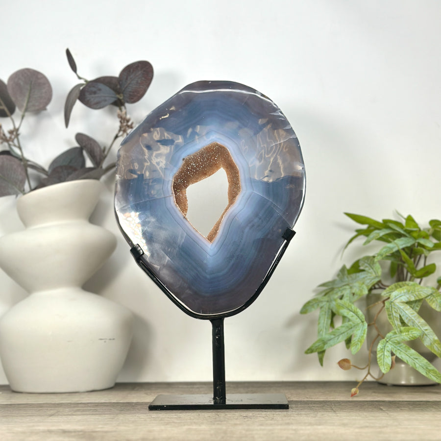 Large Natural Blue Agate &amp; Quartz Druzy Crystal Portal - MWS3251
