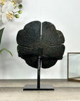 Natural Black Agate Druzy Clover Carving on Metal Stand - MWS2773