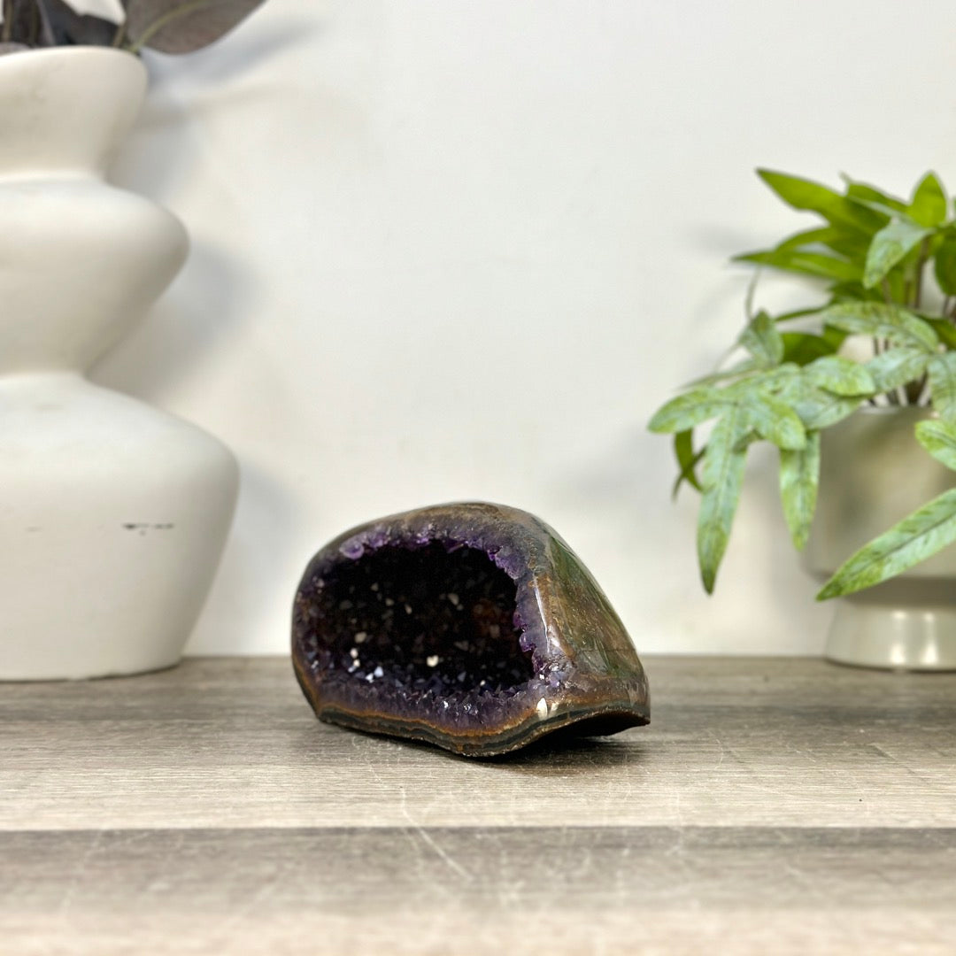 Uruguayan Amethyst Geode with Polished Agate Shell - STGE0118