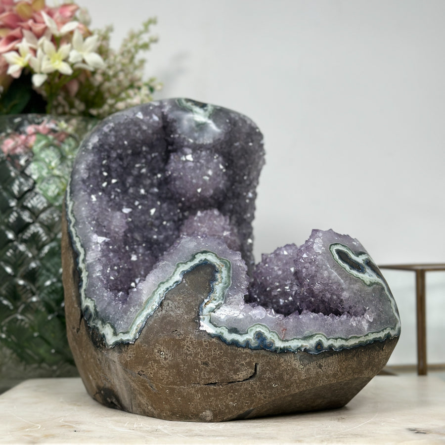 Huge Natural Amethyst &amp; Green Jasper Geode with Stalactite Formation - CBP1073