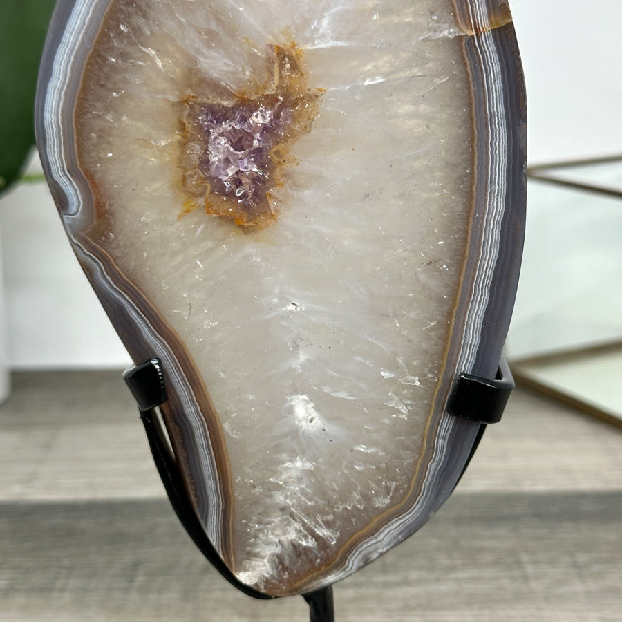 Quartz &amp; Agate Slice on Metal Stand - MWS2892