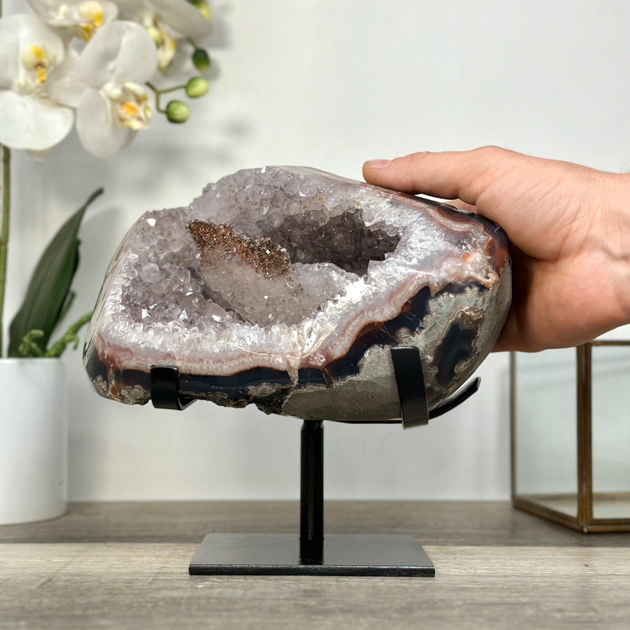 Geode Agate Crystal Cluster with Calcite Centerpiece - Collector Display Specimen - MWS2614