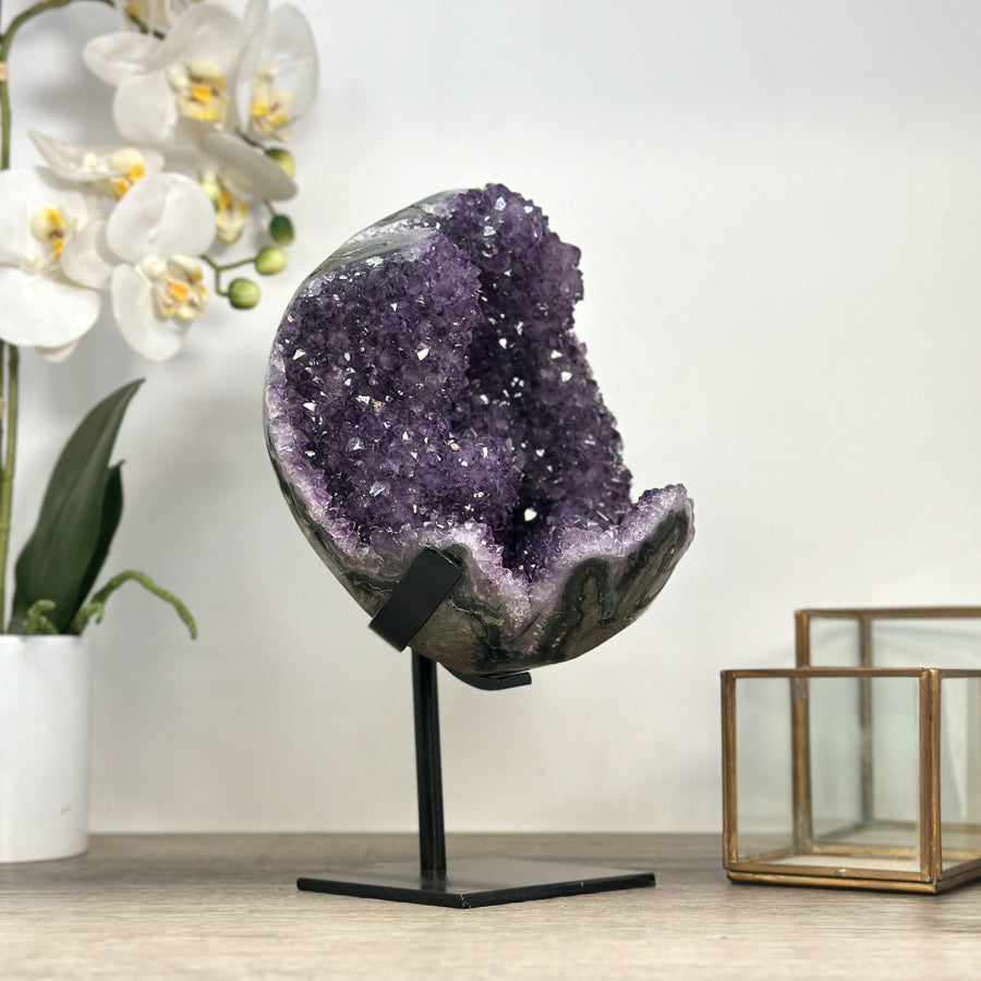Natural Uruguayan Amethyst Crystal Formation with Stand