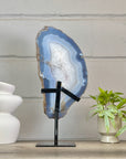 XXL Natural Blue Banded Agate & Quartz Stone Slice on Stand - MWS3043