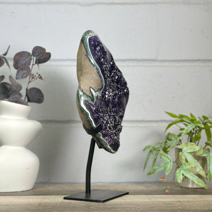 Top Quality Natural Amethyst Crystal Cluster with Green Jasper - Stand Included - MWS3153