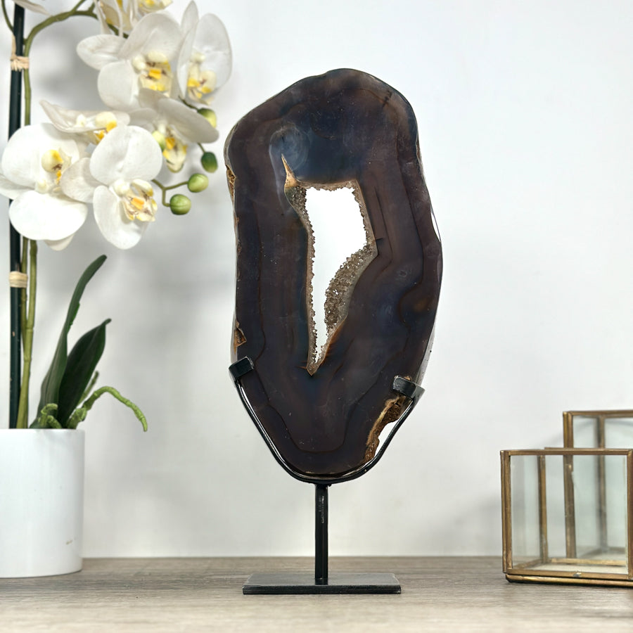 Large Agate Geode Slice with Custom Made Metallic Stand - MWS2327