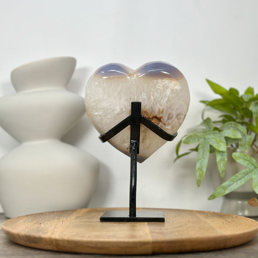 Yellow Quartz Druzy &amp; Quartz Stone Heart Carving - HST0354