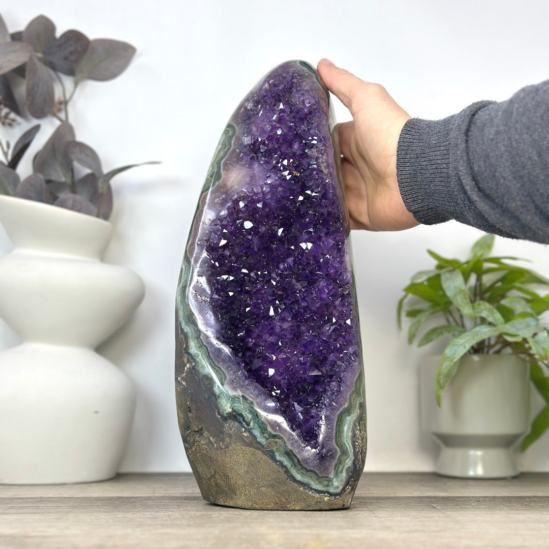 Large Natural Amethyst Geode with Unique Polished Quartz &amp; Jasper Shell - CBP1405