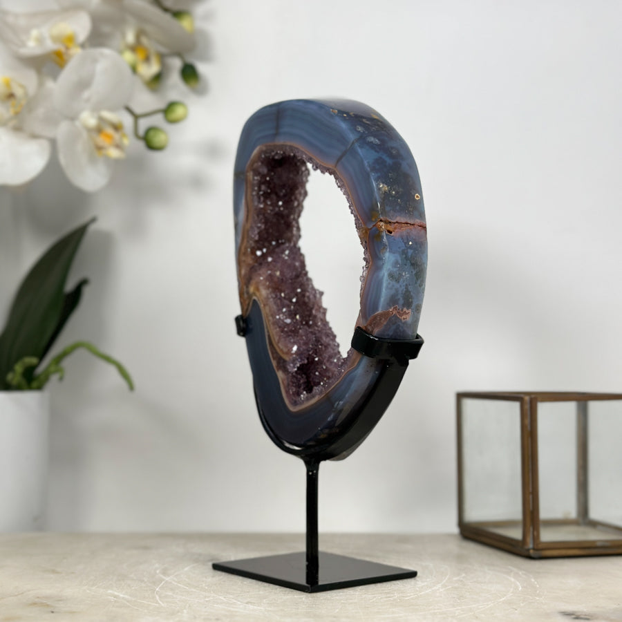 Unique Natural Blue Banded Agate &amp; Amethyst Stone Portal - MWS1942