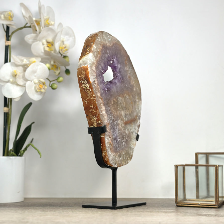 XXL Amethyst &amp; Quartz Geode Slice Portal, Stand included - MWS2334