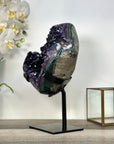 Deep Purple Amethyst Geode with Green Jasper Shell on Metal Stand - MWS2711