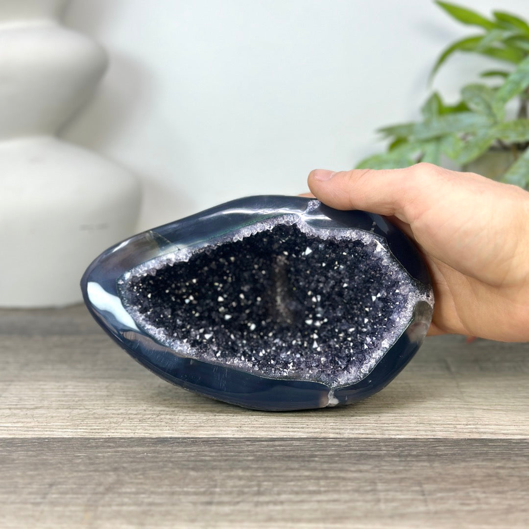 Quartz Geode Cave with Polished Agat Shell - STGE0034