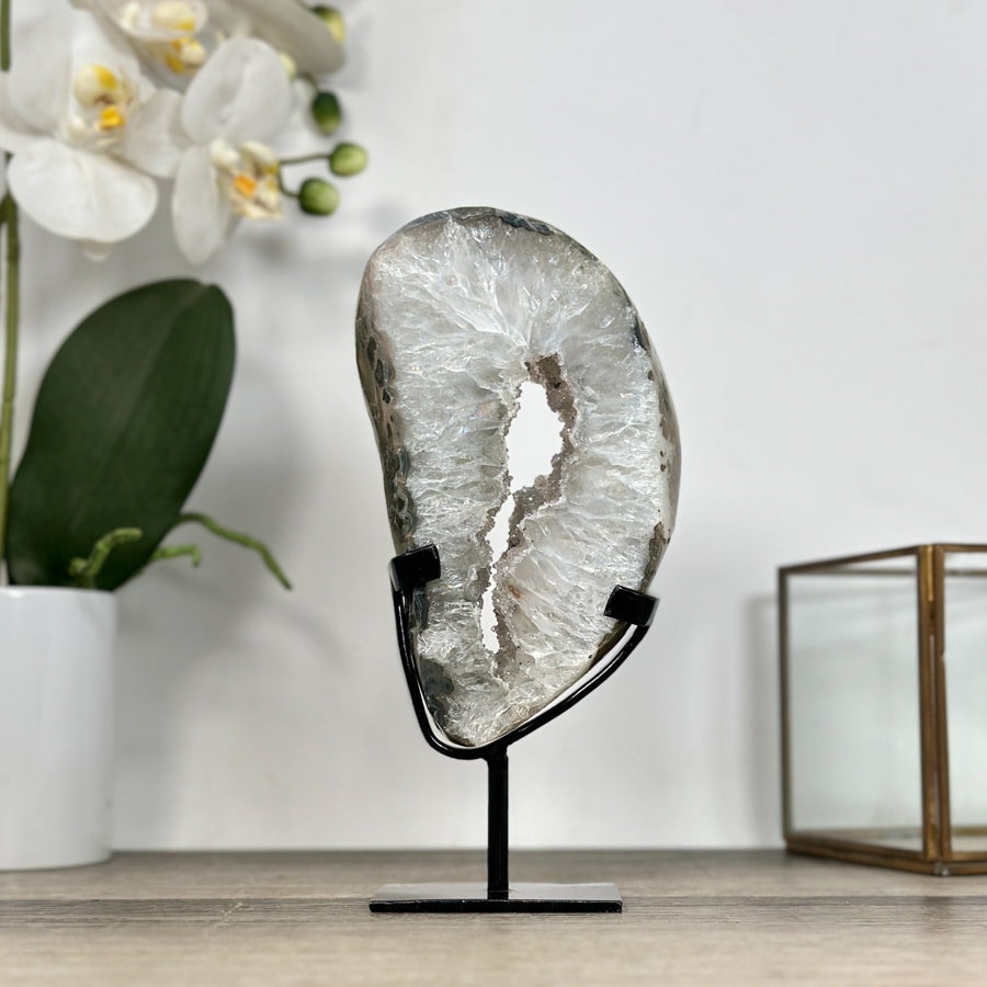 Quartz Geode Slice with Natural Druzy Crystals - MWS2908