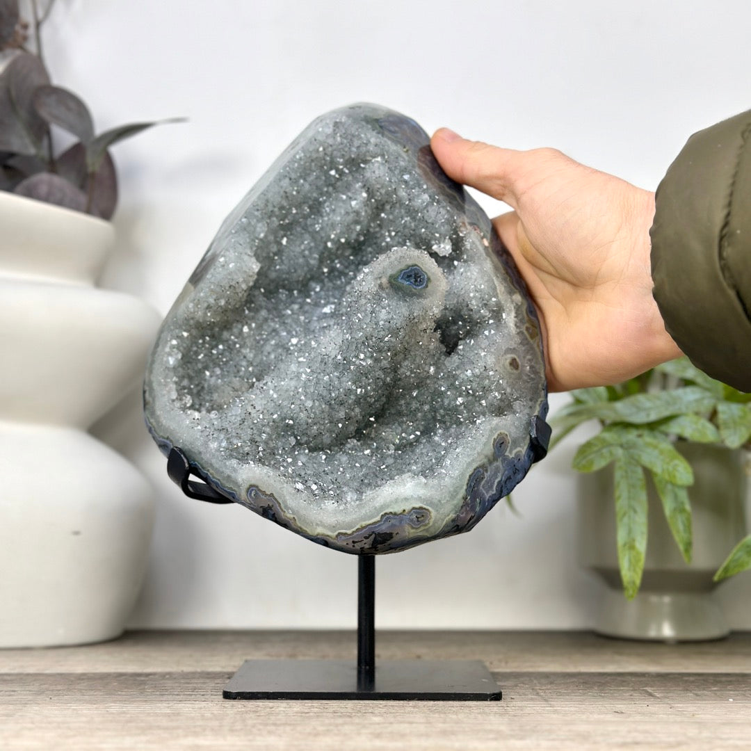Natural Green Tone Quartz Geode with Stalactite Formations - MWS3362