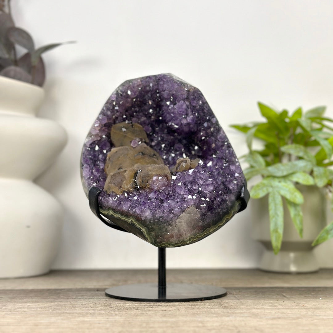 Natural Deep Purple Amethyst Geode with Calcite Inclusion - MWS3354
