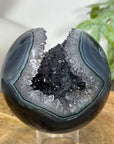 Banded Agate Sphere Geode with Quartz Crystal Cavity - SPH0151