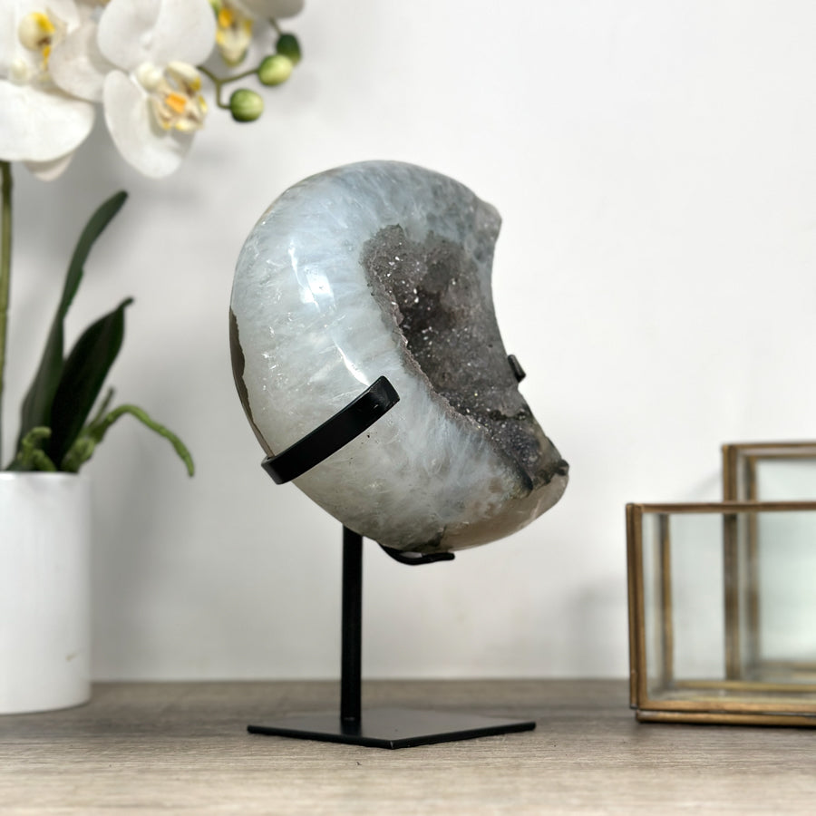 Green Sugar Druzy Moon Carving - MWS2368