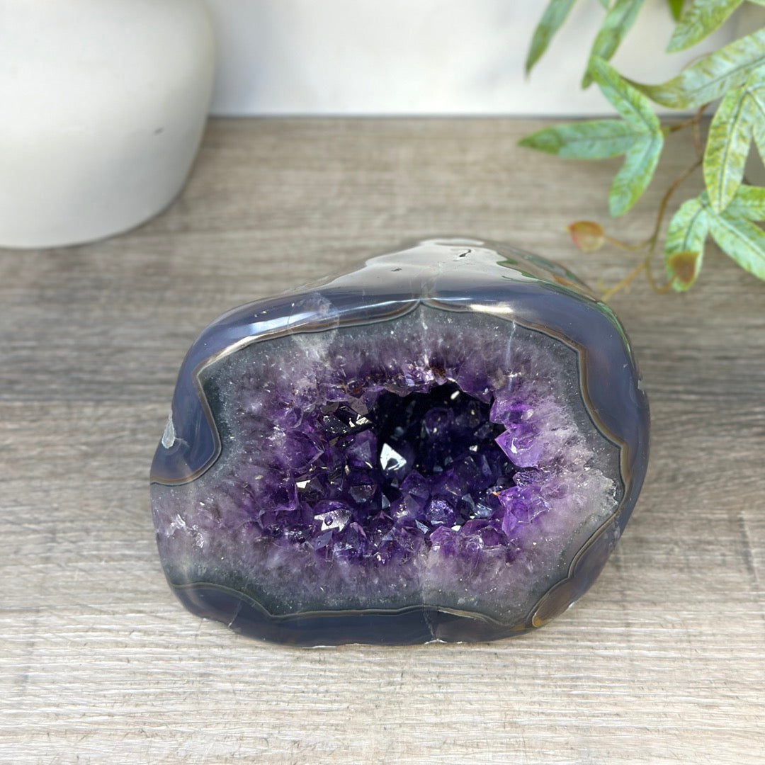 Huge Amethyst &amp; Agate Geode with Handpolished Shell - STGE0083