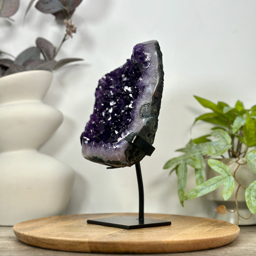 Natural Top Grade Amethyst Cluster on Metal Stand for Home Decor - MWS3108