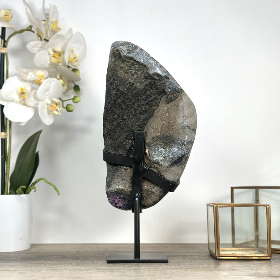 Large Amethyst Geode with Jasper Shell – Deep Purple Crystal Statement Piece - MWS2397