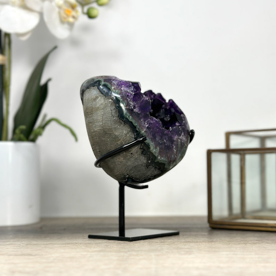 Deep Purple Amethyst Geode with Green Jasper Shell - MWS2174