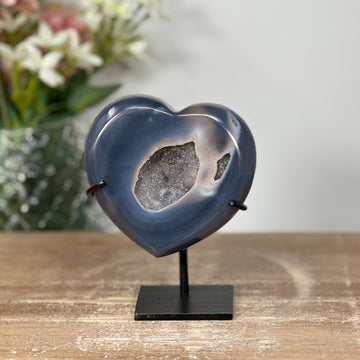 Blue Agate Stone Heart Geode with Meal Stand - HST0180