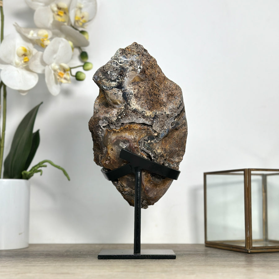 Natural Deep Purple Amethyst Geode with Metallic Stand Included - MWS2438