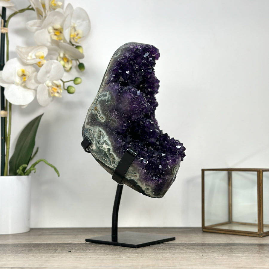 XL Deep Purple Amethyst Geode on Metal Stand – Stunning Natural Crystal Specimen - MWS2788