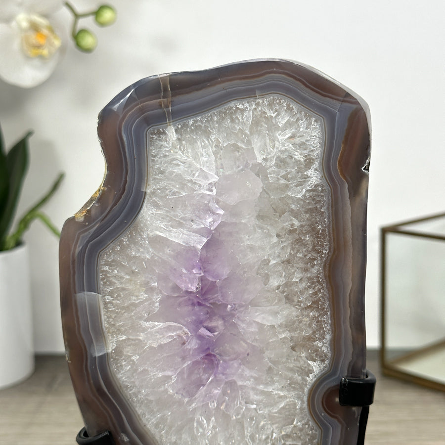Amethyst Quartz &amp; Banded Agate Geode Slice - MWS2999