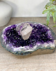 Deep Purple Amethyst Geode with Calcite Crystal - STGE0096