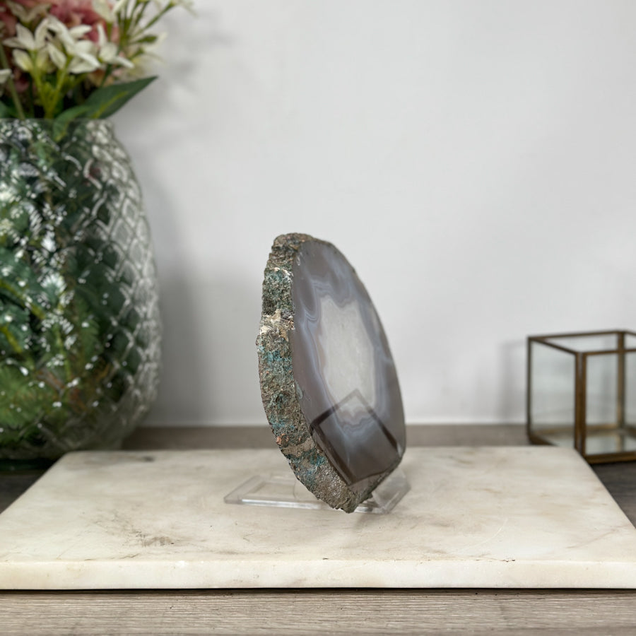 Natural Agate &amp; Quartz Stone Slice for Home Decor - SLC0016