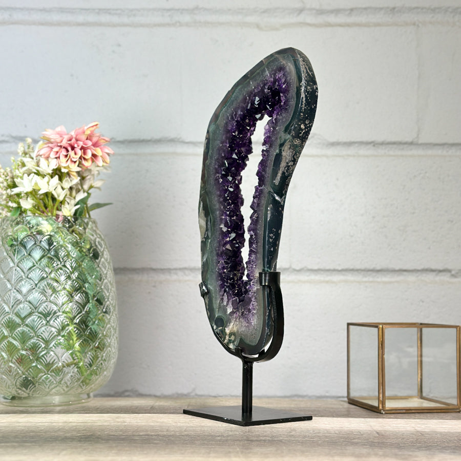 Large Amethyst &amp; Agate Geode Silce Crystal Portal - MWS2757