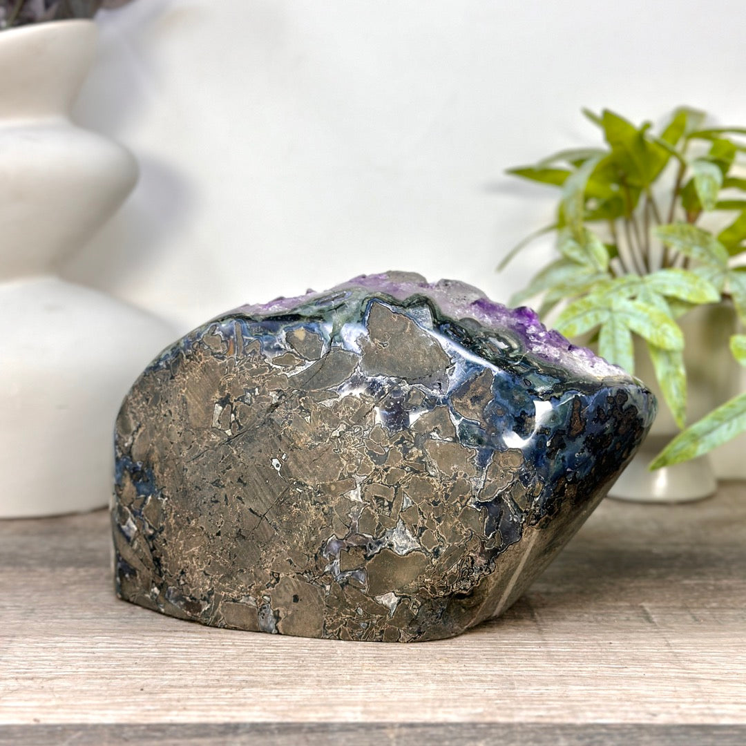 Deep Purple Amethyst Geode with Calcite Crystal - STGE0096