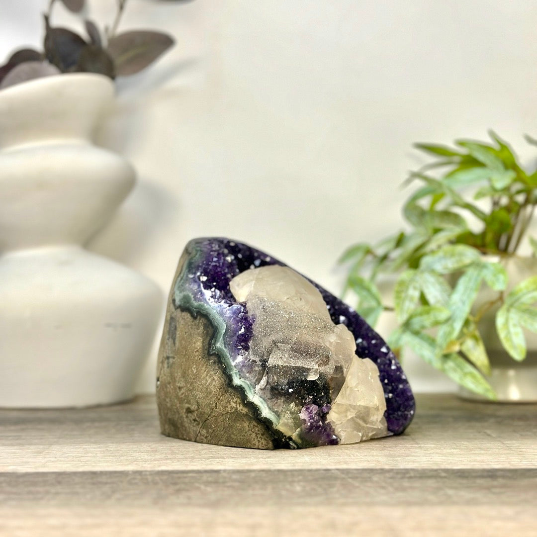 Deep Purple Amethyst Cathedral with Calcite Specimen - CBP1410