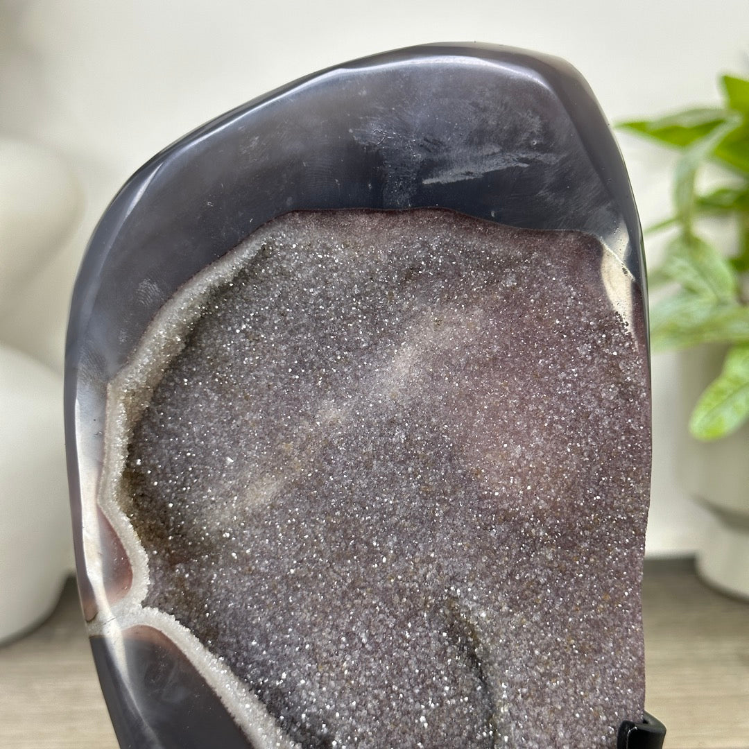 Blue Agate Geode with Druzy Crystals - Metal Stand included - MWS3347